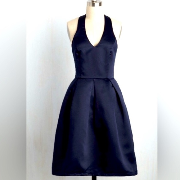 ModCloth LIZA LUXE Navy Halter Neck Midi Cocktail Dress Sz S - Picture 5 of 5